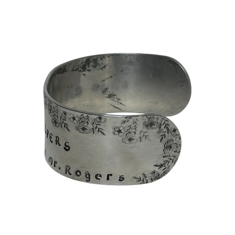 Handmade Mr. Rogers quote adjustable silver hypoallergenic wide‎ cuff bracelet